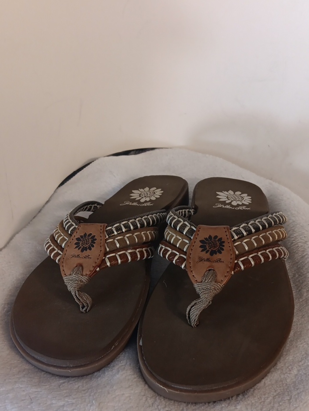 Yellow Box Brown Braided Thong Sandals for Women